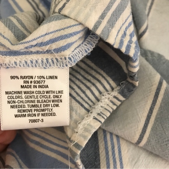 A.n.a. Linen blend blue stripe ruffle sleeve midi dress - Picture 9 of 9